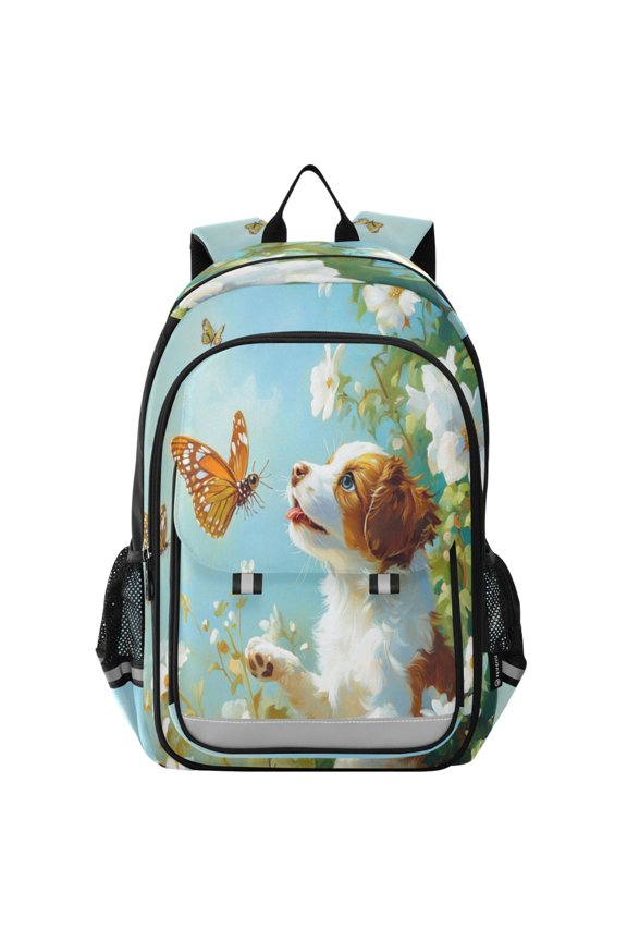 Backpack 12.9 *5.1 * 17.7 Inches Outing Backpack, Shopping Backpack, Travel Backpack Dog Butterfly Play