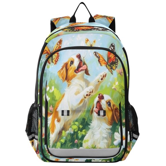 Backpack 12.9 *5.1 * 17.7 Inches Outing Backpack, Shopping Backpack, Travel Backpack Dogs and White Flowers