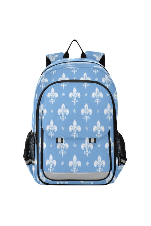 Backpack 12.9 *5.1 * 17.7 Inches Outing Backpack, Shopping Backpack, Travel Backpack Fleur De Lis Sky Blue Motif