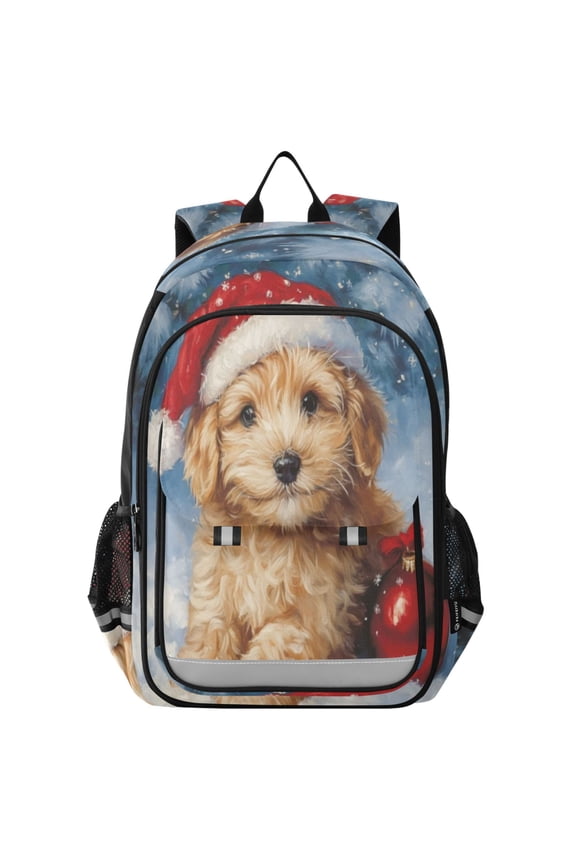 Backpack 12.9 *5.1 * 17.7 Inches Outing Backpack, Shopping Backpack, Travel Backpack Golden Christmas Puppy