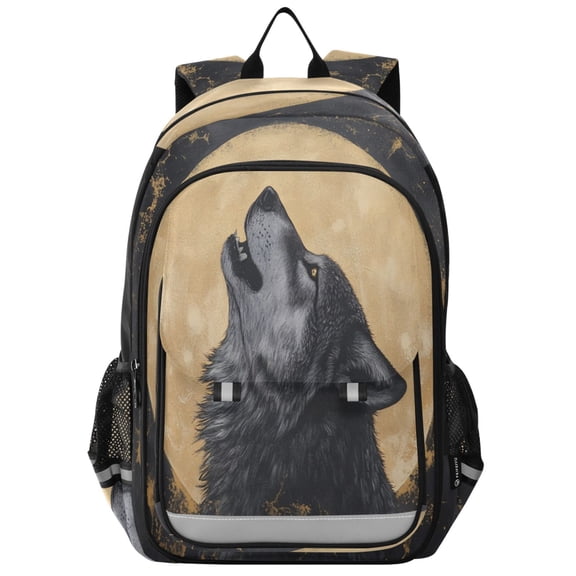Backpack 12.9 *5.1 * 17.7 Inches Outing Backpack, Shopping Backpack, Travel Backpack Gray Wolf under The Moon