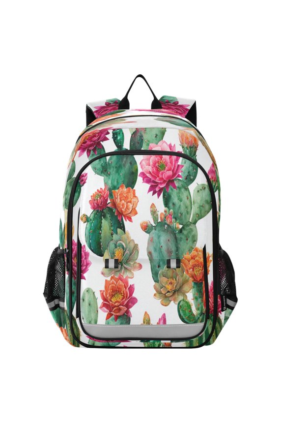 Backpack 12.9 *5.1 * 17.7 Inches Outing Backpack, Shopping Backpack, Travel Backpack Green Cactus Pattern