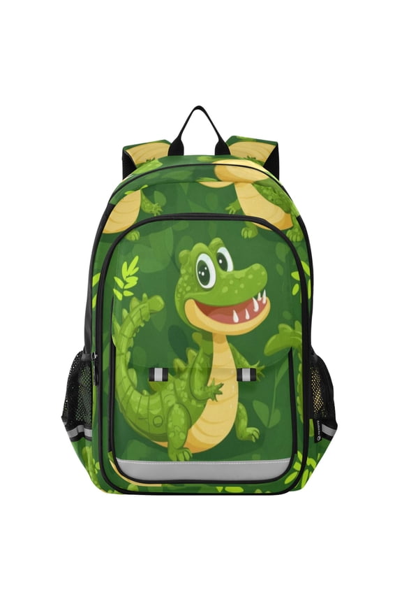 Backpack 12.9 *5.1 * 17.7 Inches Outing Backpack, Shopping Backpack, Travel Backpack Green Cartoon Crocodile