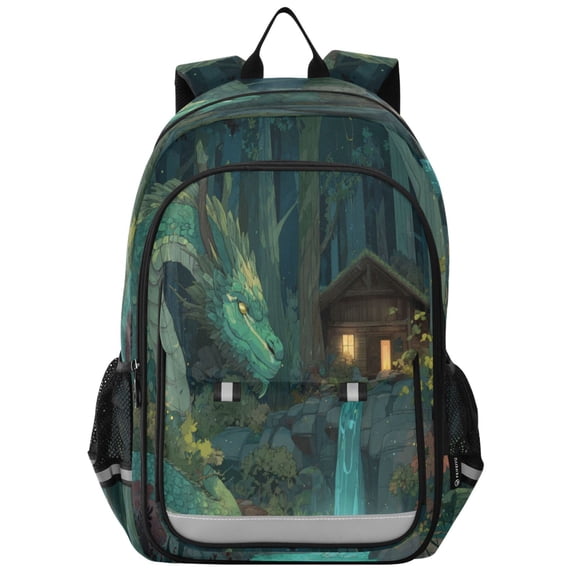 Backpack 12.9 *5.1 * 17.7 Inches Outing Backpack, Shopping Backpack, Travel Backpack Green Dragon Forest Cabin
