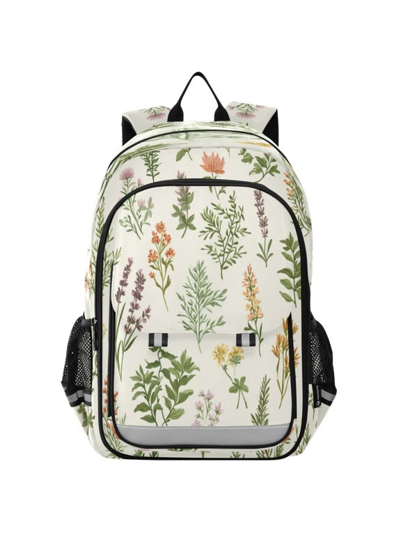 Backpack 12.9 *5.1 * 17.7 Inches Outing Backpack, Shopping Backpack, Travel Backpack Green Herb Foliage Print