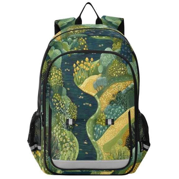 Backpack 12.9 *5.1 * 17.7 Inches Outing Backpack, Shopping Backpack, Travel Backpack Green River and Trees