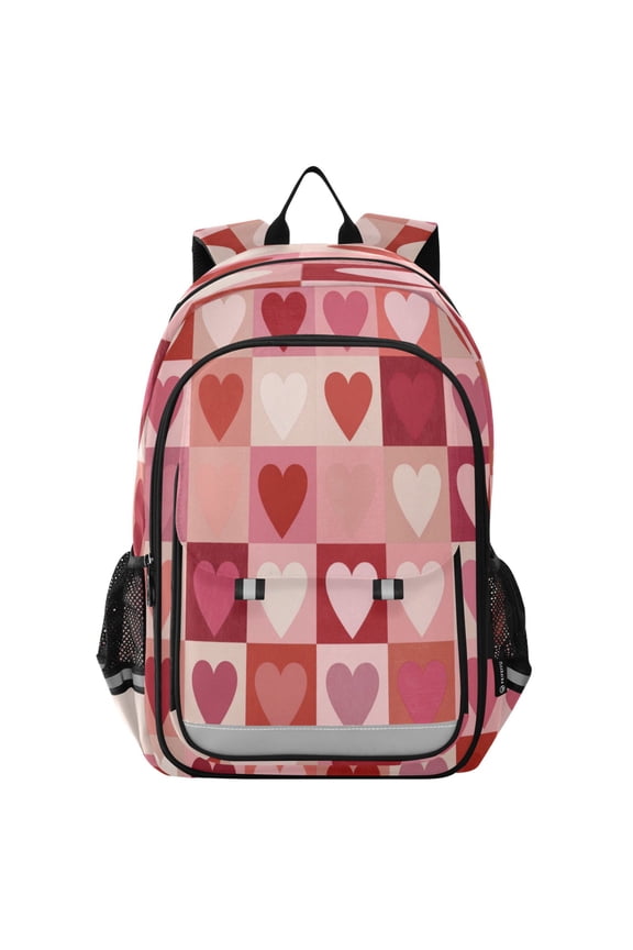 Backpack 12.9 *5.1 * 17.7 Inches Outing Backpack, Shopping Backpack, Travel Backpack Hearts Pattern Pink Red Shades