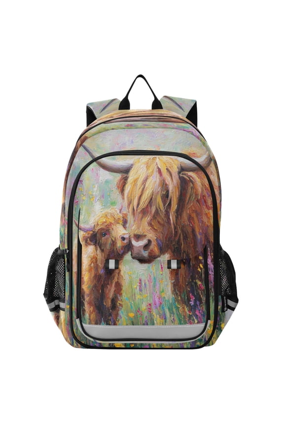 Backpack 12.9 *5.1 * 17.7 Inches Outing Backpack, Shopping Backpack, Travel Backpack Highland Cow and Calf