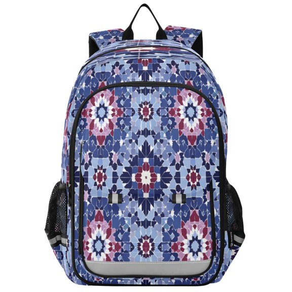 Backpack 12.9 *5.1 * 17.7 Inches Outing Backpack, Shopping Backpack, Travel Backpack Indigo Tile Ruby Accents
