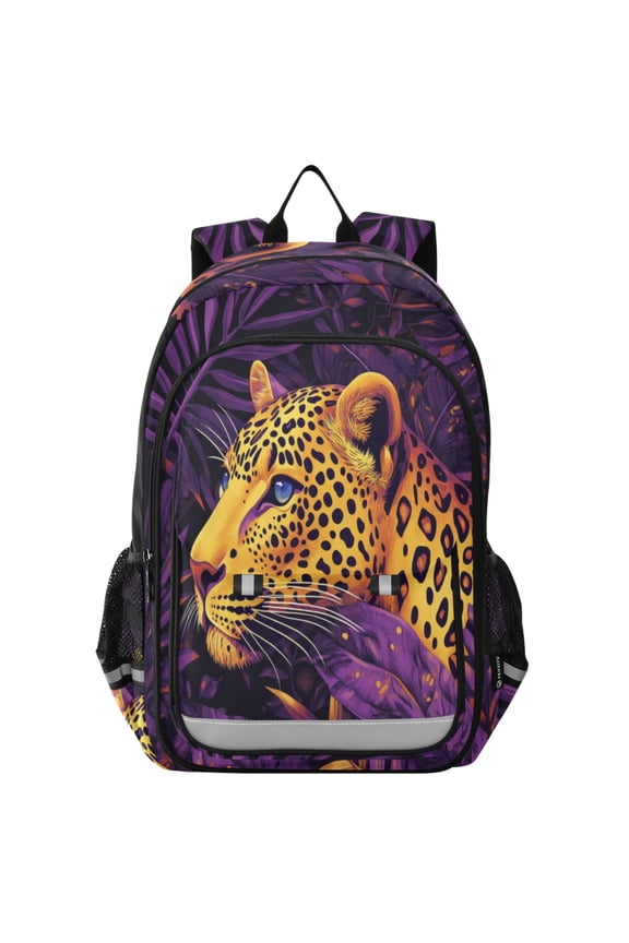 Backpack 12.9 *5.1 * 17.7 Inches Outing Backpack, Shopping Backpack, Travel Backpack Jungle Purple Leopard Pattern