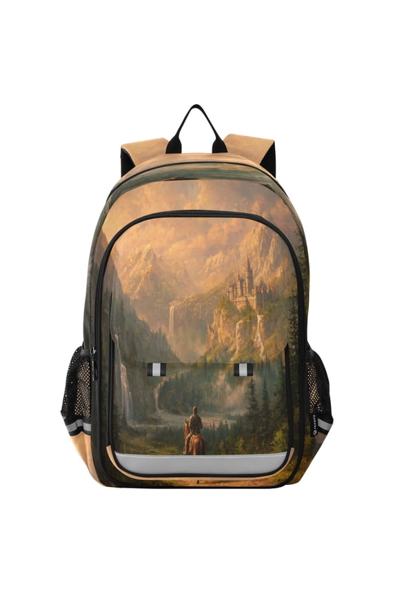 Backpack 12.9 *5.1 * 17.7 Inches Outing Backpack, Shopping Backpack, Travel Backpack Knight Horseback Mountain Road