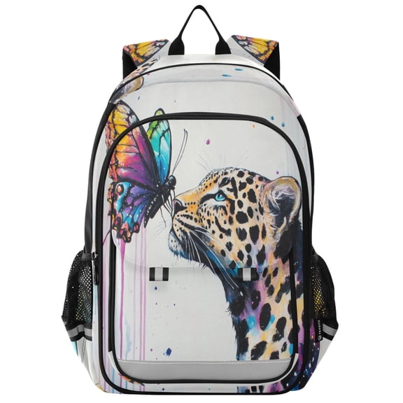 Backpack 12.9 *5.1 * 17.7 Inches Outing Backpack, Shopping Backpack, Travel Backpack Leopard Kiss Colorful Butterflies