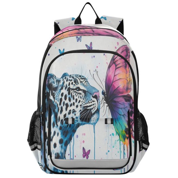 Backpack 12.9 *5.1 * 17.7 Inches Outing Backpack, Shopping Backpack, Travel Backpack Leopard and Colorful Butterflies