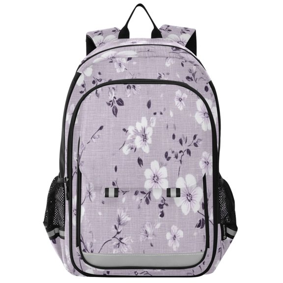 Backpack 12.9 *5.1 * 17.7 Inches Outing Backpack, Shopping Backpack, Travel Backpack Light Purple Cloth Flowers