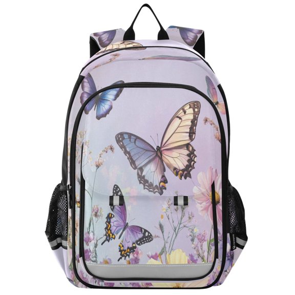Backpack 12.9 *5.1 * 17.7 Inches Outing Backpack, Shopping Backpack, Travel Backpack Light Purple Flower Butterfly