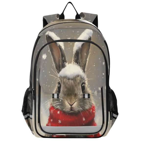 Backpack 12.9 *5.1 * 17.7 Inches Outing Backpack, Shopping Backpack, Travel Backpack Little Gray Christmas Rabbit