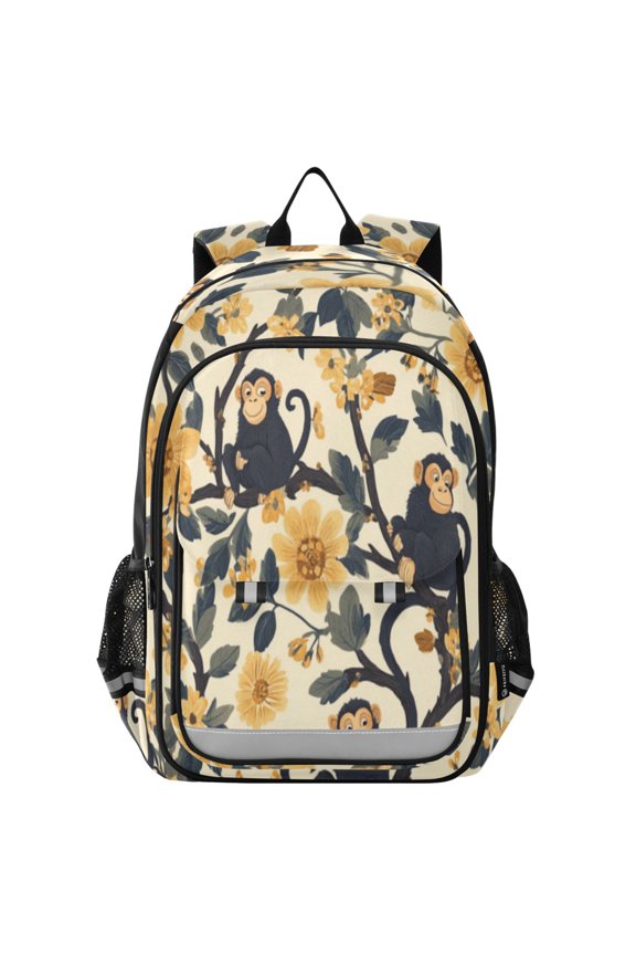 Backpack 12.9 *5.1 * 17.7 Inches Outing Backpack, Shopping Backpack, Travel Backpack Lovely Monkeys and Flowers