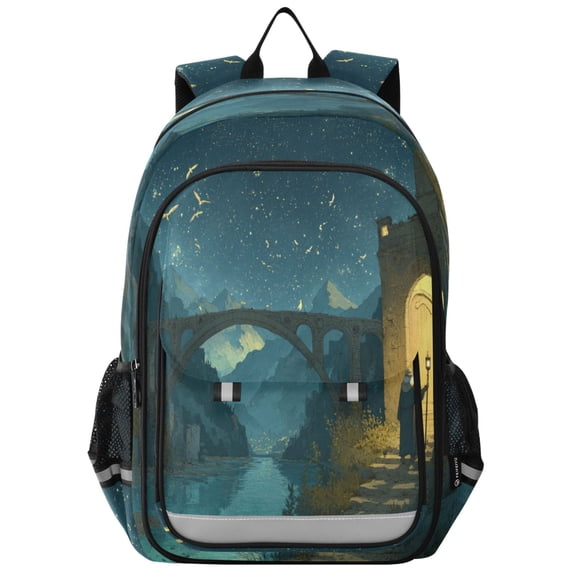 Backpack 12.9 *5.1 * 17.7 Inches Outing Backpack, Shopping Backpack, Travel Backpack Old Man Bridge River Scene