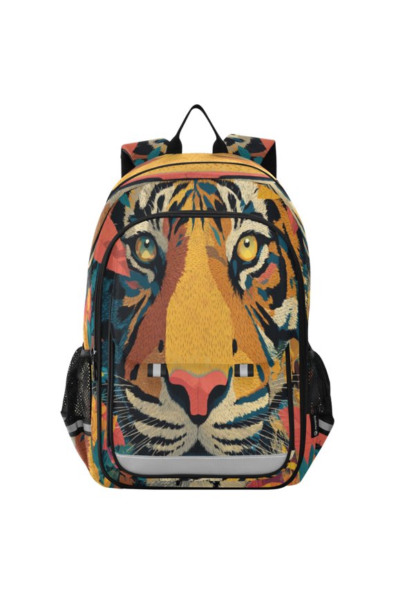 Backpack 12.9 *5.1 * 17.7 Inches Outing Backpack, Shopping Backpack, Travel Backpack Orange Tiger Cartoon