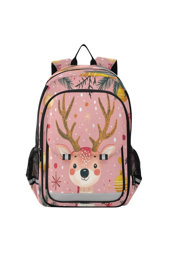 Backpack 12.9 *5.1 * 17.7 Inches Outing Backpack, Shopping Backpack, Travel Backpack Pink Christmas Cute Deer