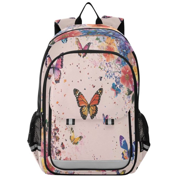 Backpack 12.9 *5.1 * 17.7 Inches Outing Backpack, Shopping Backpack, Travel Backpack Pink Flowers and Butterflies
