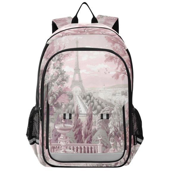 Backpack 12.9 *5.1 * 17.7 Inches Outing Backpack, Shopping Backpack, Travel Backpack Pink Flowers and The Eiffel Tower