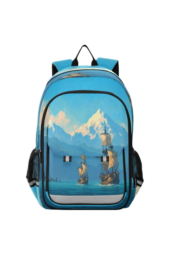 Backpack 12.9 *5.1 * 17.7 Inches Outing Backpack, Shopping Backpack, Travel Backpack Pirate Ships Ocean Mountain