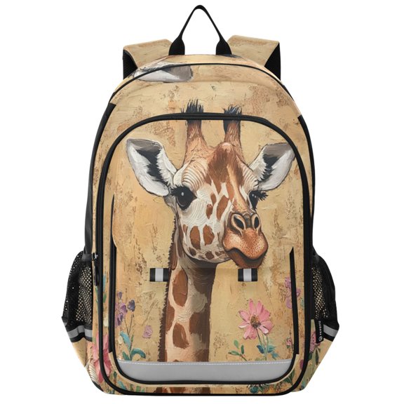 Backpack 12.9 *5.1 * 17.7 Inches Outing Backpack, Shopping Backpack, Travel Backpack Pretty Flowers and Giraffes
