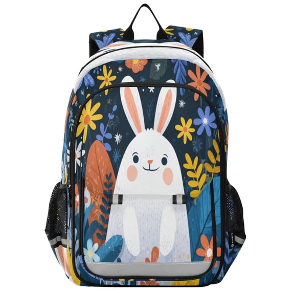 Backpack 12.9 *5.1 * 17.7 Inches Outing Backpack, Shopping Backpack, Travel Backpack Rabbit Surrounded by Flowers