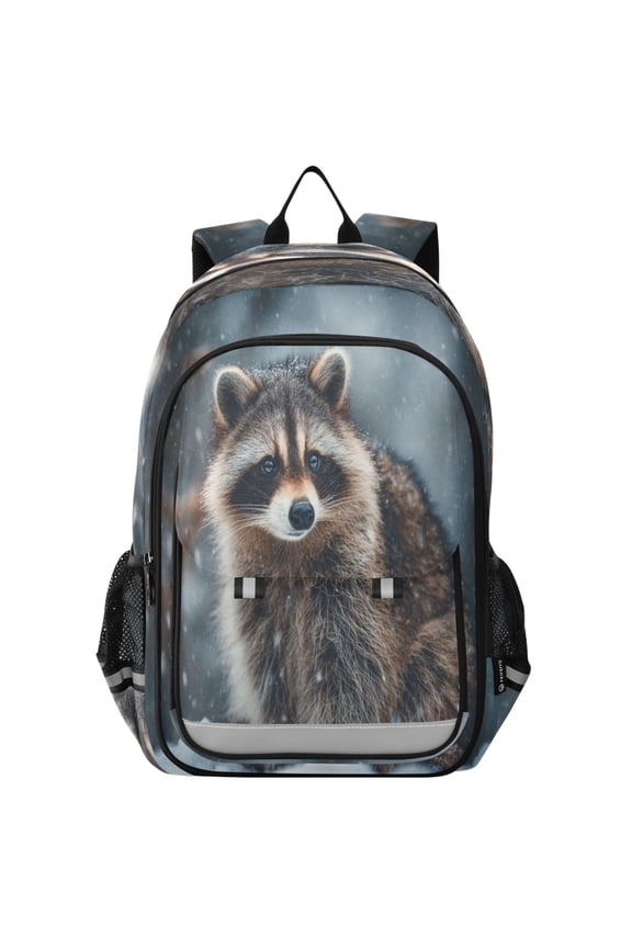 Backpack 12.9 *5.1 * 17.7 Inches Outing Backpack, Shopping Backpack, Travel Backpack Raccoon Snow Scene