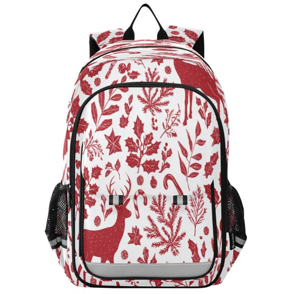 Backpack 12.9 *5.1 * 17.7 Inches Outing Backpack, Shopping Backpack, Travel Backpack Red Christmas Deer