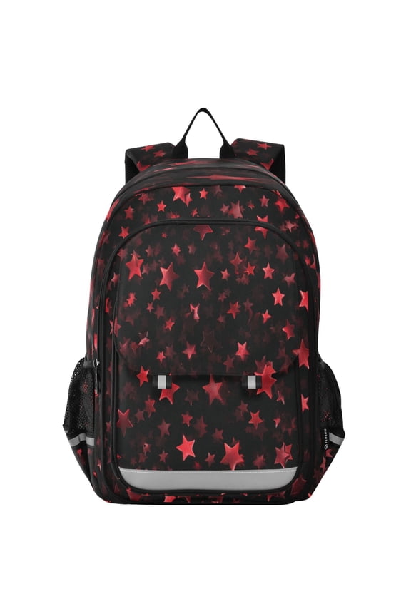 Backpack 12.9 *5.1 * 17.7 Inches Outing Backpack, Shopping Backpack, Travel Backpack Red Stars Black Background