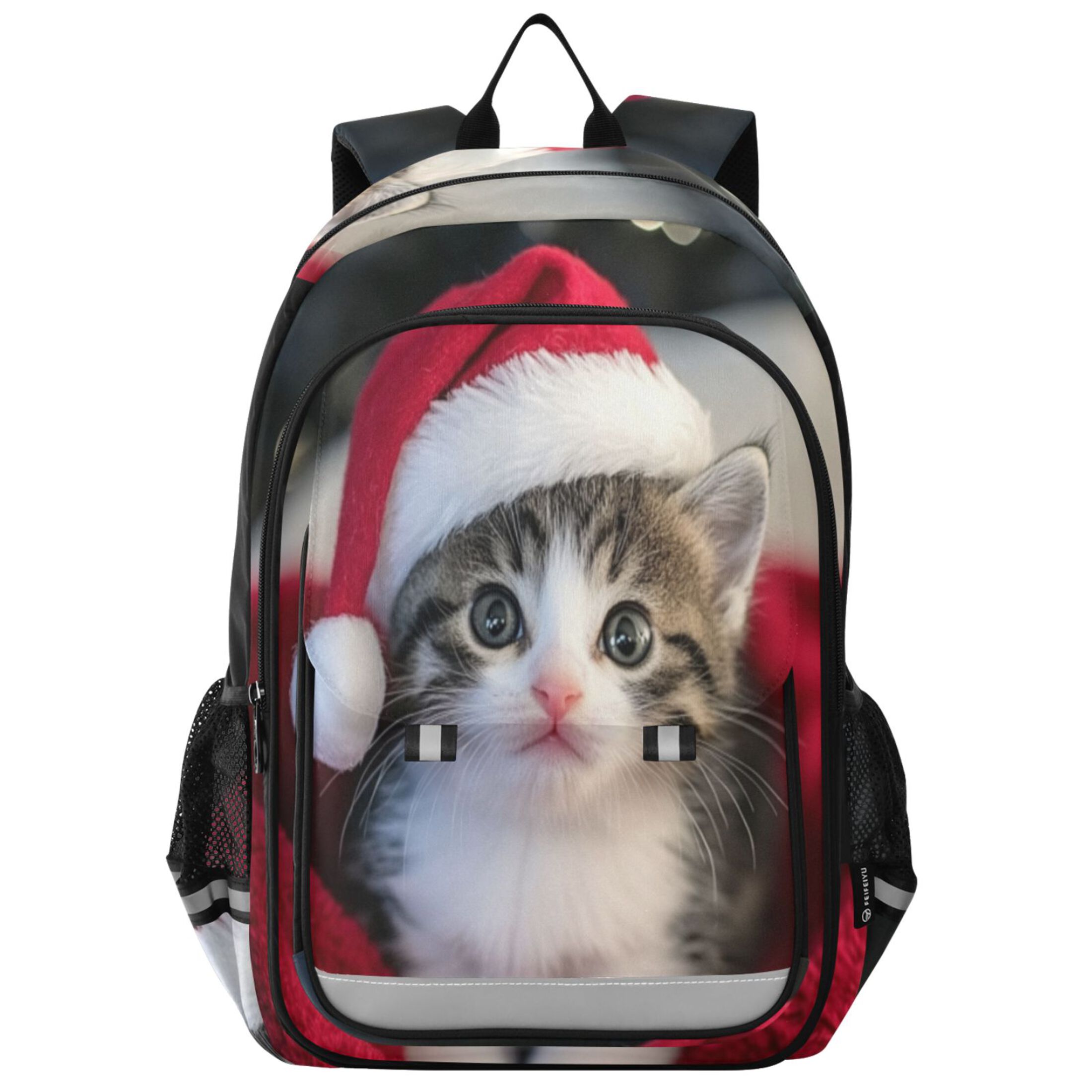 Backpack 12.9 *5.1 * 17.7 Inches Outing Backpack, Shopping Backpack, Travel Backpack Santa Hat Cat Picture