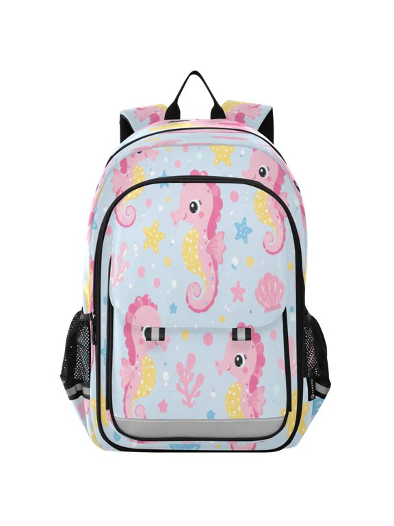 Backpack 12.9 *5.1 * 17.7 Inches Outing Backpack, Shopping Backpack, Travel Backpack Seahorse Pink Ocean