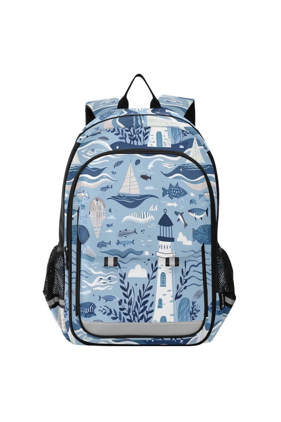 Backpack 12.9 *5.1 * 17.7 Inches Outing Backpack, Shopping Backpack, Travel Backpack Seaside Lighthouse
