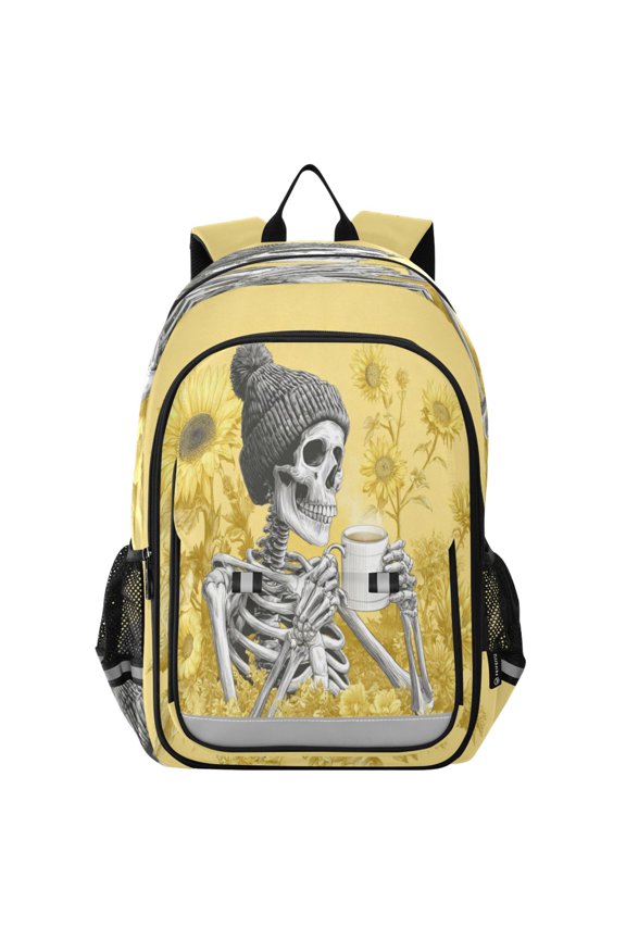 Backpack 12.9 *5.1 * 17.7 Inches Outing Backpack, Shopping Backpack, Travel Backpack Skull Coffee