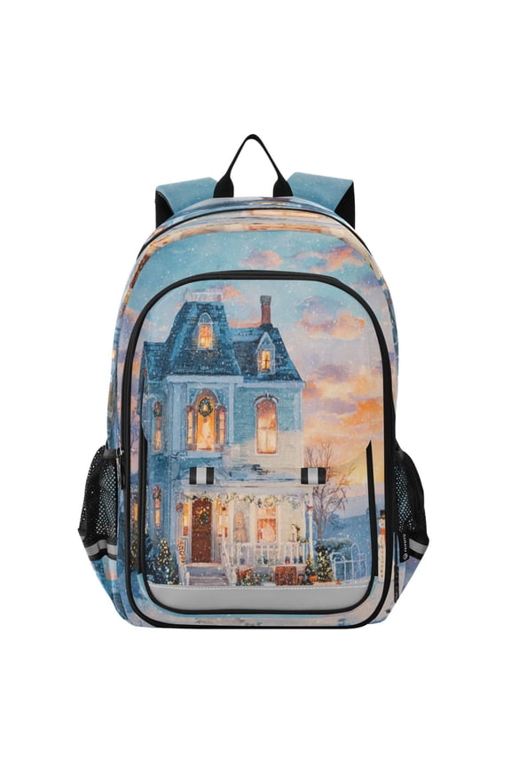 Backpack 12.9 *5.1 * 17.7 Inches Outing Backpack, Shopping Backpack, Travel Backpack Snow Christmas House