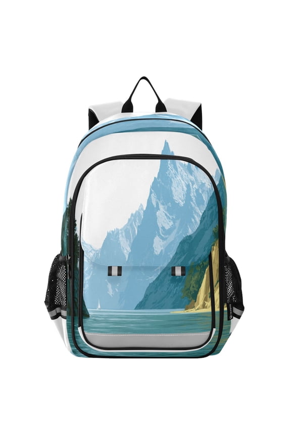 Backpack 12.9 *5.1 * 17.7 Inches Outing Backpack, Shopping Backpack, Travel Backpack Snowy Mountain Lake Vista