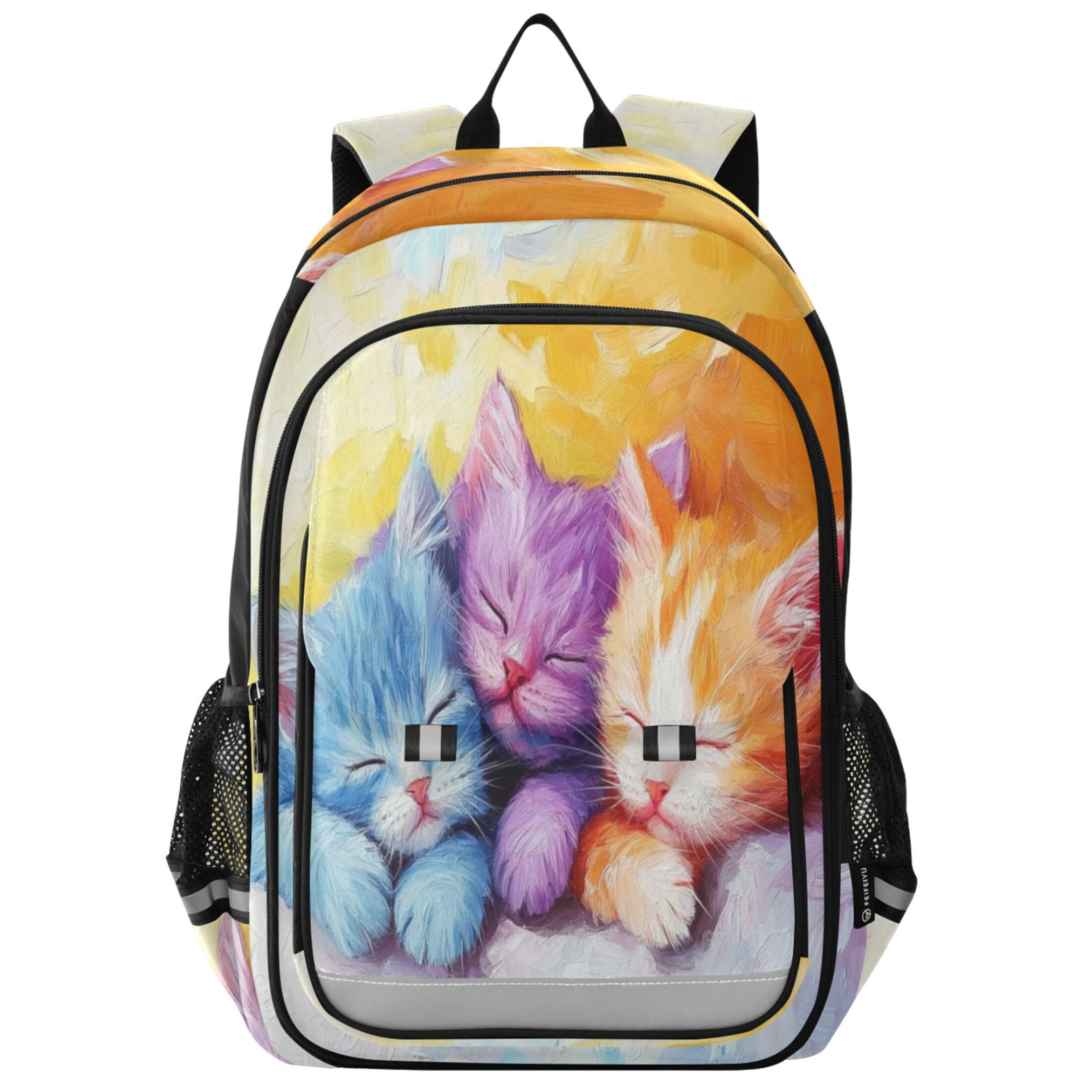Backpack 12.9 *5.1 * 17.7 Inches Outing Backpack, Shopping Backpack, Travel Backpack Three Colored Cats