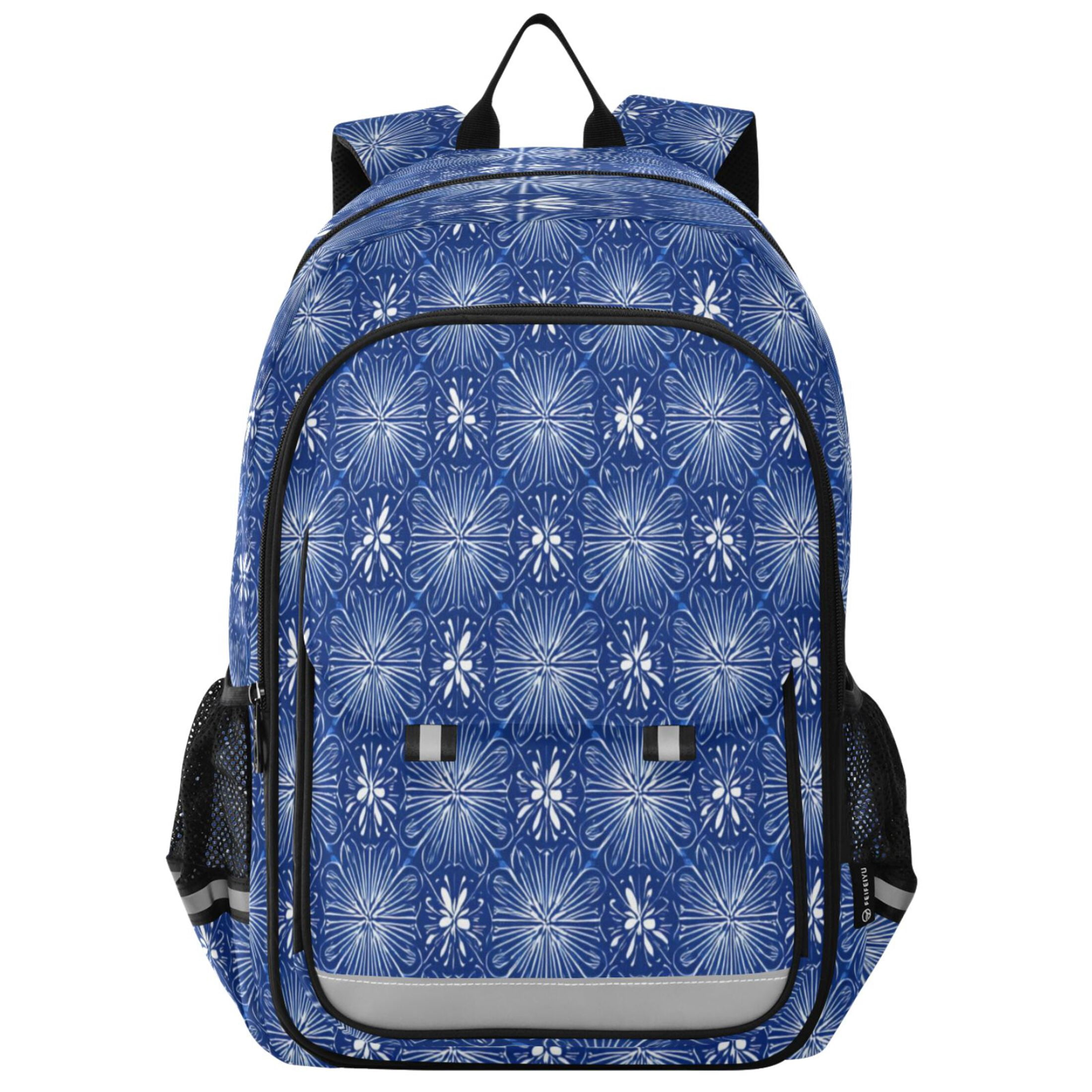 Backpack 12.9 *5.1 * 17.7 Inches Outing Backpack, Shopping Backpack, Travel Backpack Traditional Japanese Blue Motifs