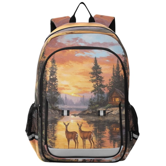 Backpack 12.9 *5.1 * 17.7 Inches Outing Backpack, Shopping Backpack, Travel Backpack Two Deer by Lake