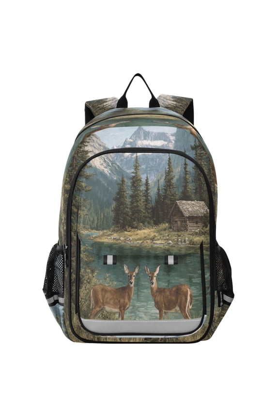 Backpack 12.9 *5.1 * 17.7 Inches Outing Backpack, Shopping Backpack, Travel Backpack Two White Tailed Deer