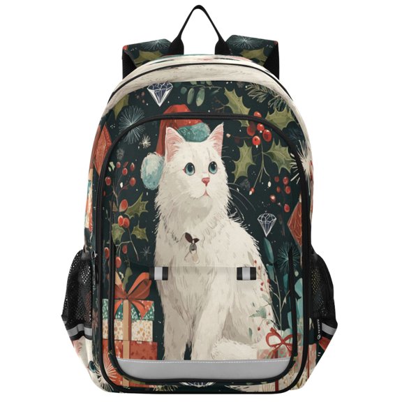 Backpack 12.9 *5.1 * 17.7 Inches Outing Backpack, Shopping Backpack, Travel Backpack Warm Christmas Beautiful Cat