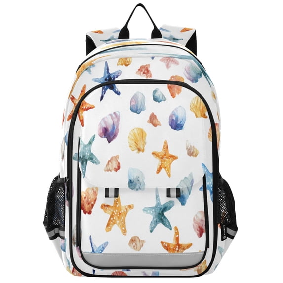 Backpack 12.9 *5.1 * 17.7 Inches Outing Backpack, Shopping Backpack, Travel Backpack Watercolor Sea Stars Shells
