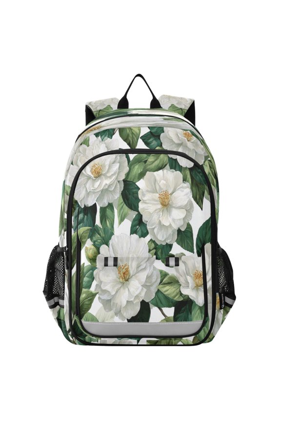 Backpack 12.9 *5.1 * 17.7 Inches Outing Backpack, Shopping Backpack, Travel Backpack White Camellia Flower Picture