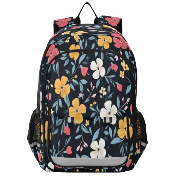 Backpack 12.9 *5.1 * 17.7 Inches Outing Backpack, Shopping Backpack, Travel Backpack Yellow White Flowers Seamless