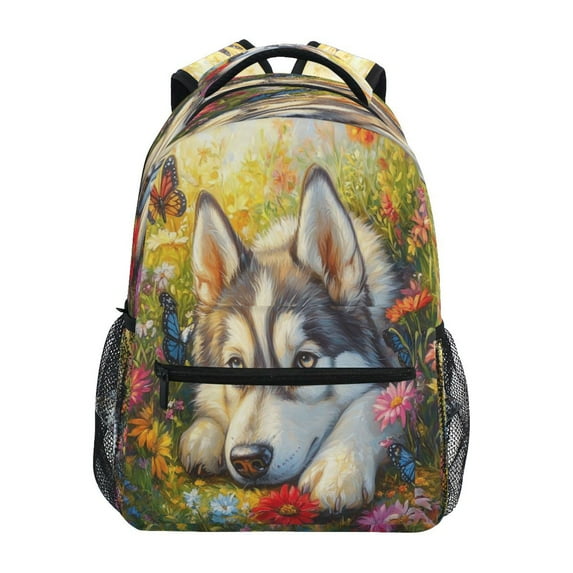 Backpack 16x11.4x6.9 Inches Fashion Backpack Shopping Travel Outing Backpack Beautiful Garden Husky