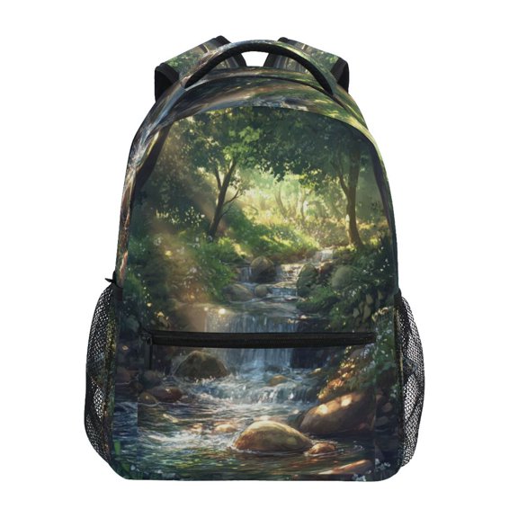 Backpack 16x11.4x6.9 Inches Fashion Backpack Shopping Travel Outing Backpack Beautiful Green Stream