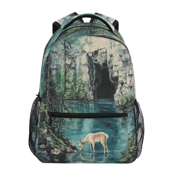 Backpack 16x11.4x6.9 Inches Fashion Backpack Shopping Travel Outing Backpack Beautiful Mountain Deer