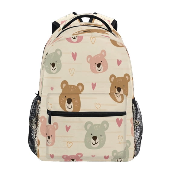 Backpack 16x11.4x6.9 Inches Fashion Backpack Shopping Travel Outing Backpack Beige Bear Heart Ears